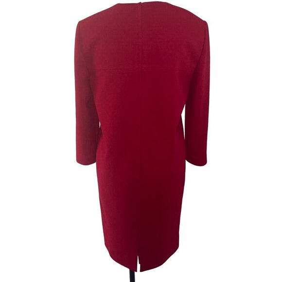 Vintage Womens Dress Size Medium Red Knit Shift Long Sleeve Zip Pockets - Picture 3 of 8
